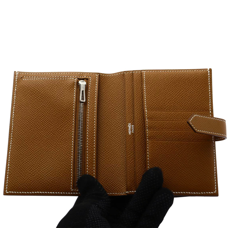 HERMES エルメス ベアンコンパクト ヴォーエプソン ゴールド シルバー金具 