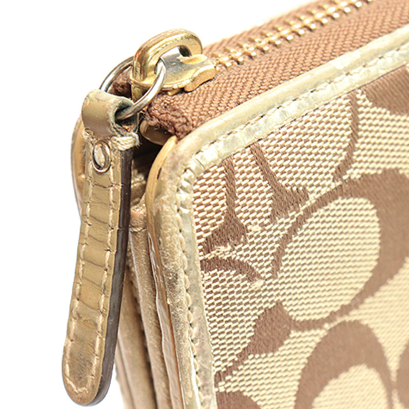 COACH　コーチ　シグネチャー　ストライプアコーディオン　ウォレット【中古】