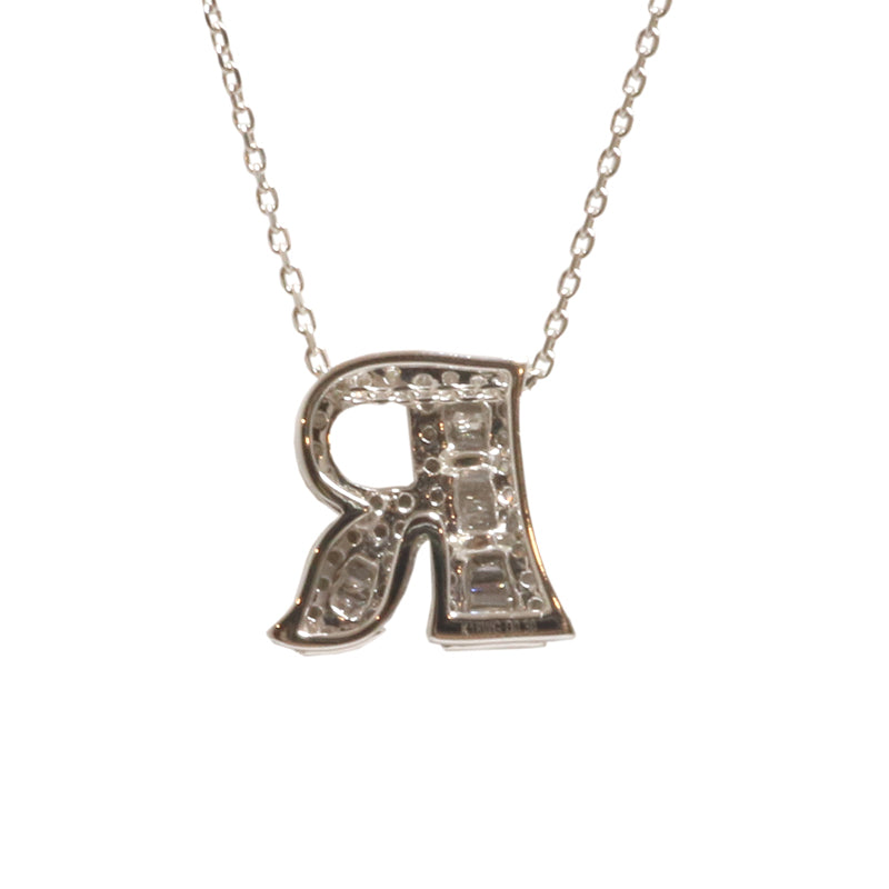 K18WG D0.30ct イニシャル バゲットダイヤモンド ネックレス「R」【NEW】