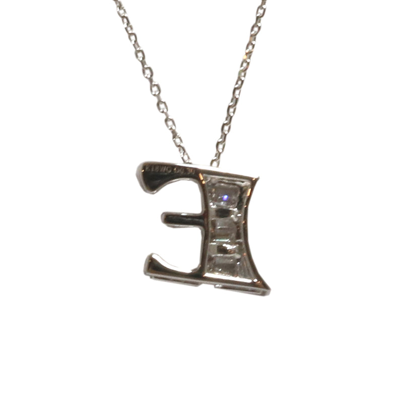 K18WG/D0.30ctバゲッダイヤモンドイニシャルネックレス「E」