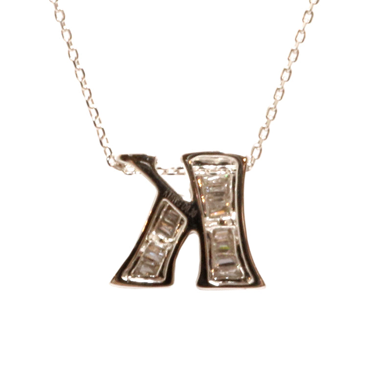 K18WG D0.30ct イニシャル バゲットダイヤモンド ネックレス「K」【NEW】