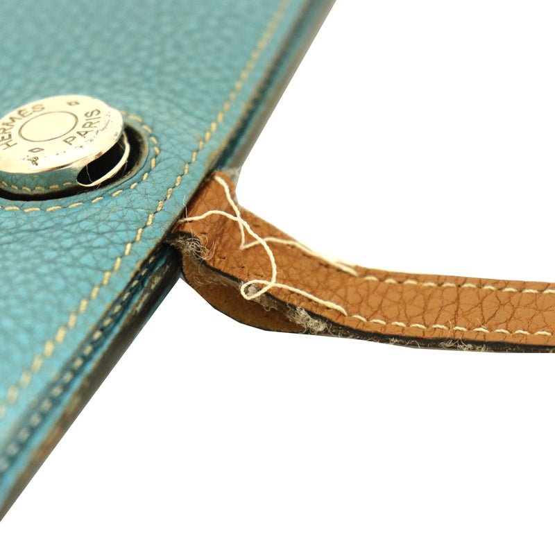 エルメス　トゴ　ドゴンGM 　ブルージーン×ゴールド　シルバー金具　長財布