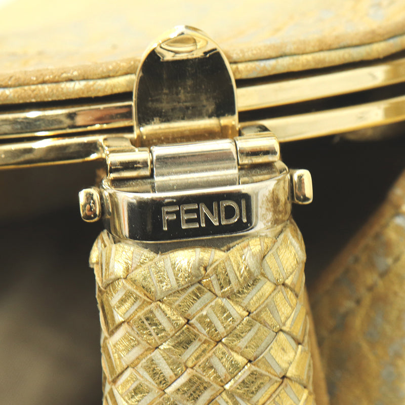 フェンディ　レザー　トートバッグ　8BR511　ゴールド