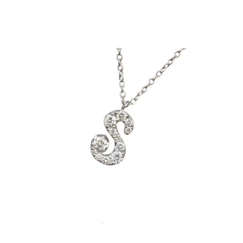 K18WG/D0.28ct　イニシャル「S」　ダイヤモンドペンダント【新品】
