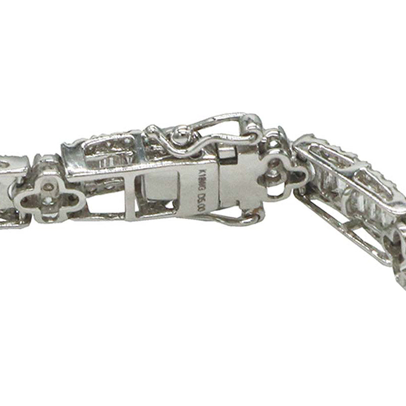 K18WG　D5.00ct　フラワーモチーフ　バゲットダイヤモンド　テニスブレスレット