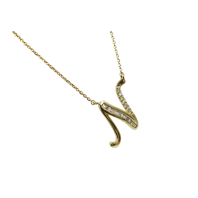 K18YG/D0.15ct　イニシャル「N」　ダイヤモンドペンダント【新品】