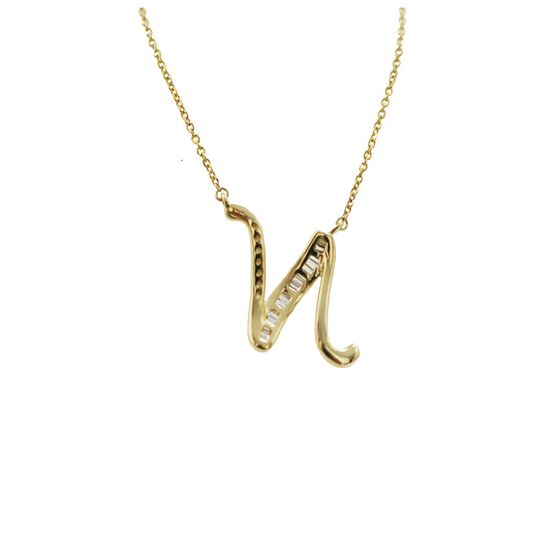 K18YG/D0.15ct　イニシャル「N」　ダイヤモンドペンダント【新品】
