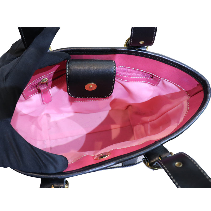 COACH　コーチ　アイボリー×ブラック　ストローハンドバッグ【中古】