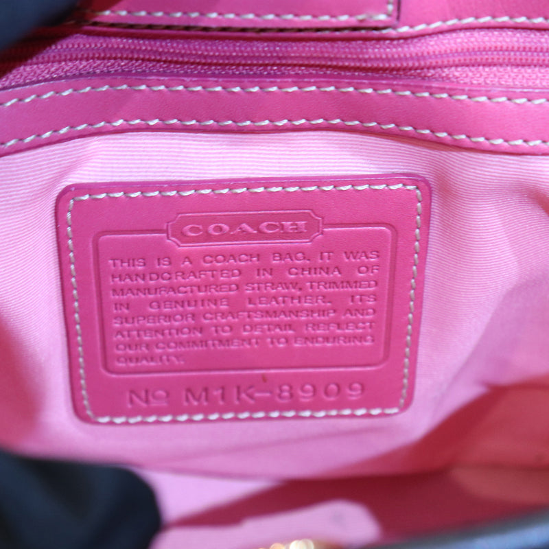 COACH　コーチ　アイボリー×ブラック　ストローハンドバッグ【中古】